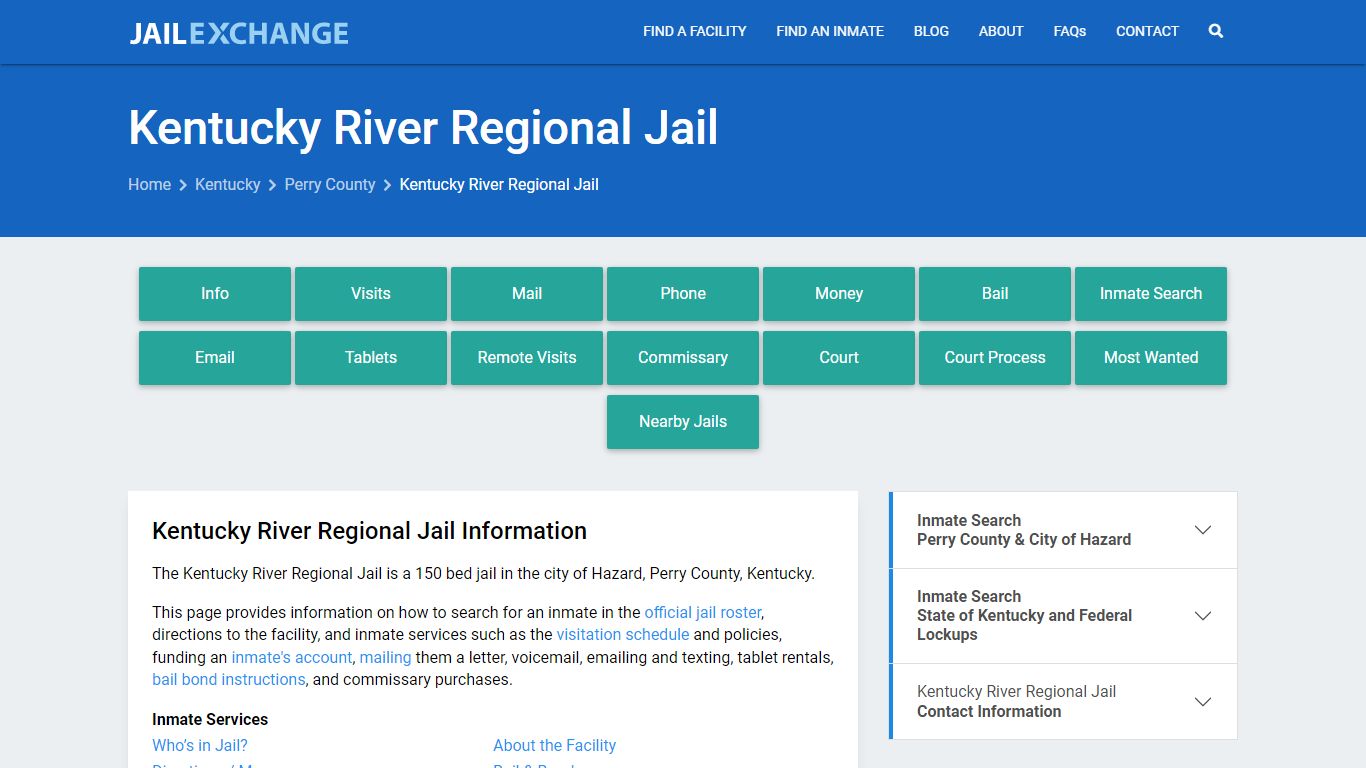 Kentucky River Regional Jail, KY Inmate Search, Information
